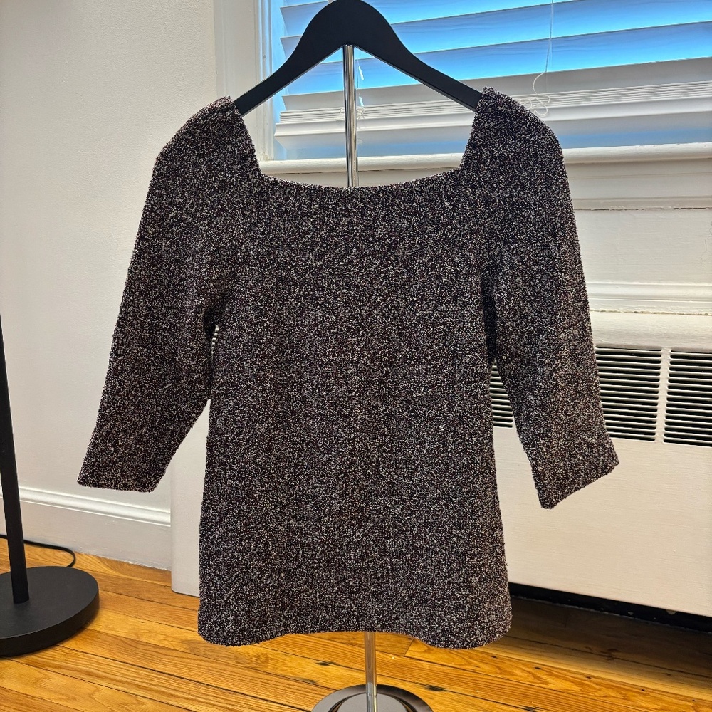 Like New Ann Taylor Marled Knit Sweater 3/4 Sleeve Plum Burgundy Size Petite M